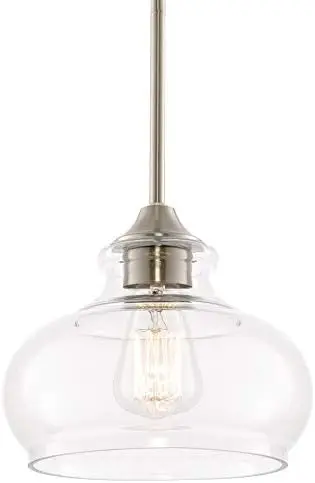 

9" Modern Industrial Farmhouse Pendant Light with Clear Glass Shade, Adjustable Hanging Height, Oil Rubbed Bronze Finish