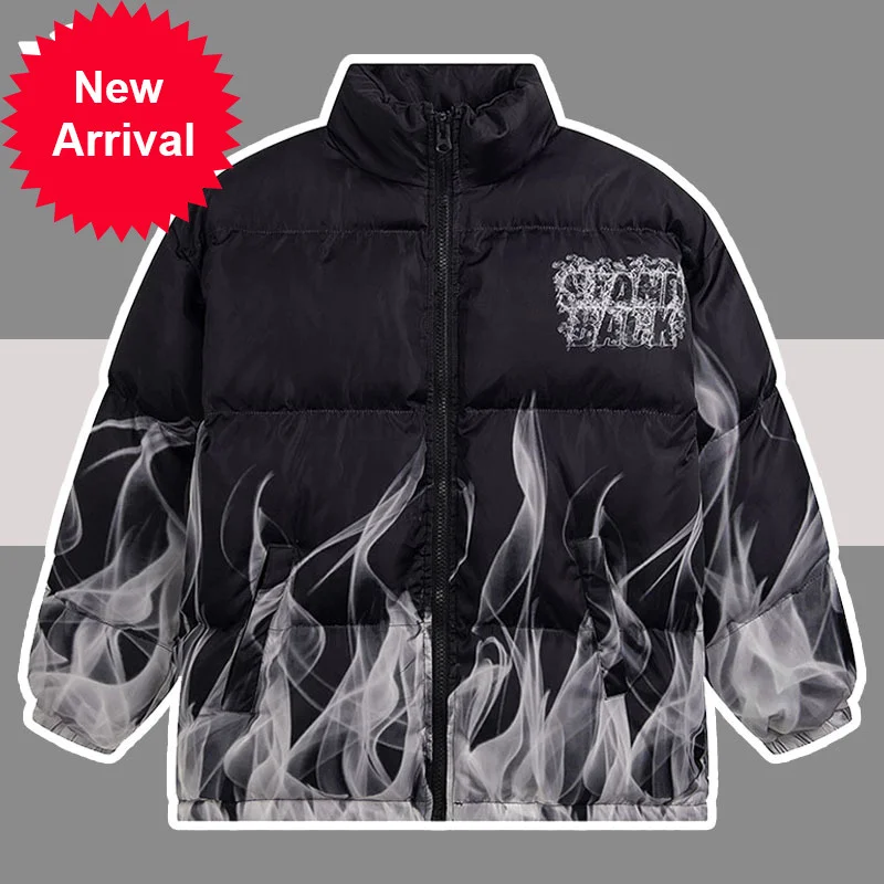 

Graffiti High Street Smoke Parkas Men Winter Warm Down Padded Parka Jackets Women Hip Hop Harajuku Casual Printed Oversize Coats
