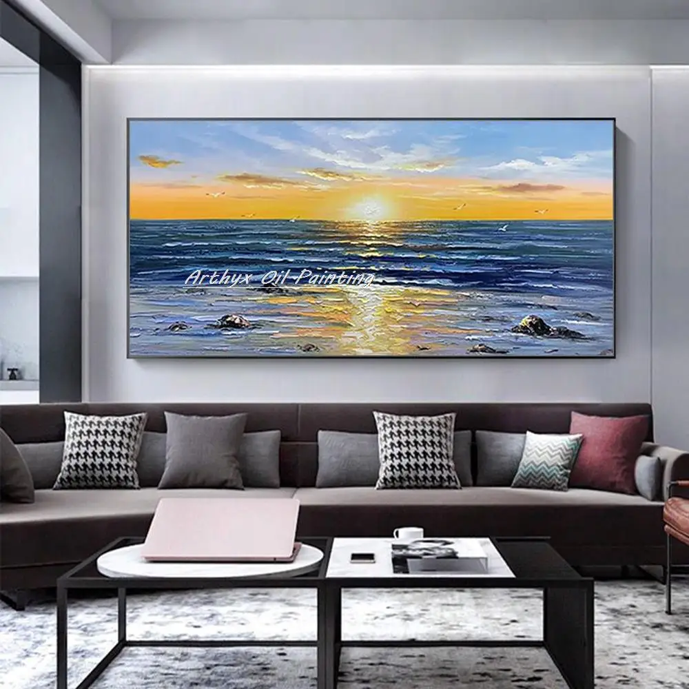 Arthyx ручная роспись восход солнца пейзаж картина маслом на холсте работа