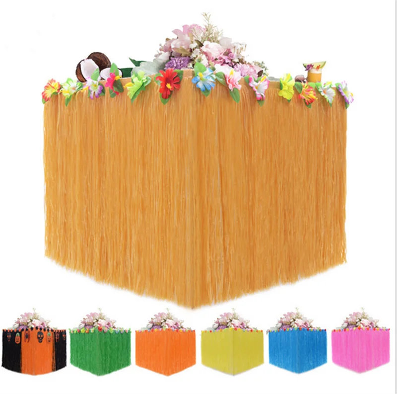 

Hawaiian Table Skirt DIY Grass Raffia Fringed Banner Table Skirt Suitable For Tropical Birthday Wedding Party Garden Decoration