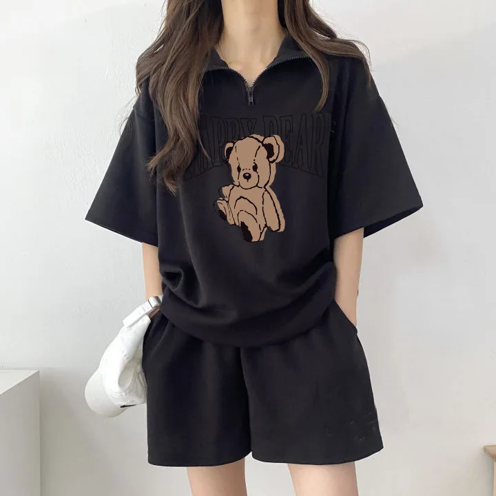 Женский костюм из 2 предметов с принтом медведя и мультфильма 2024 модная футболка