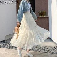 new elegant white long pleated skirt women summer 2022 harajuku clothes korean style mesh chiffon kawaii streetwear pink skirts