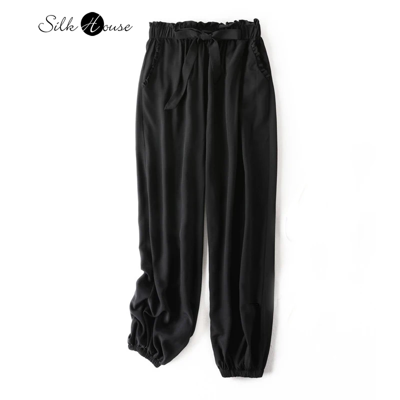

Loose Mulberry Silk Versatile Black Elastic Waist Silk Crepe De Chine Bloomers Leggings Capris 2022 Women's Fashion New