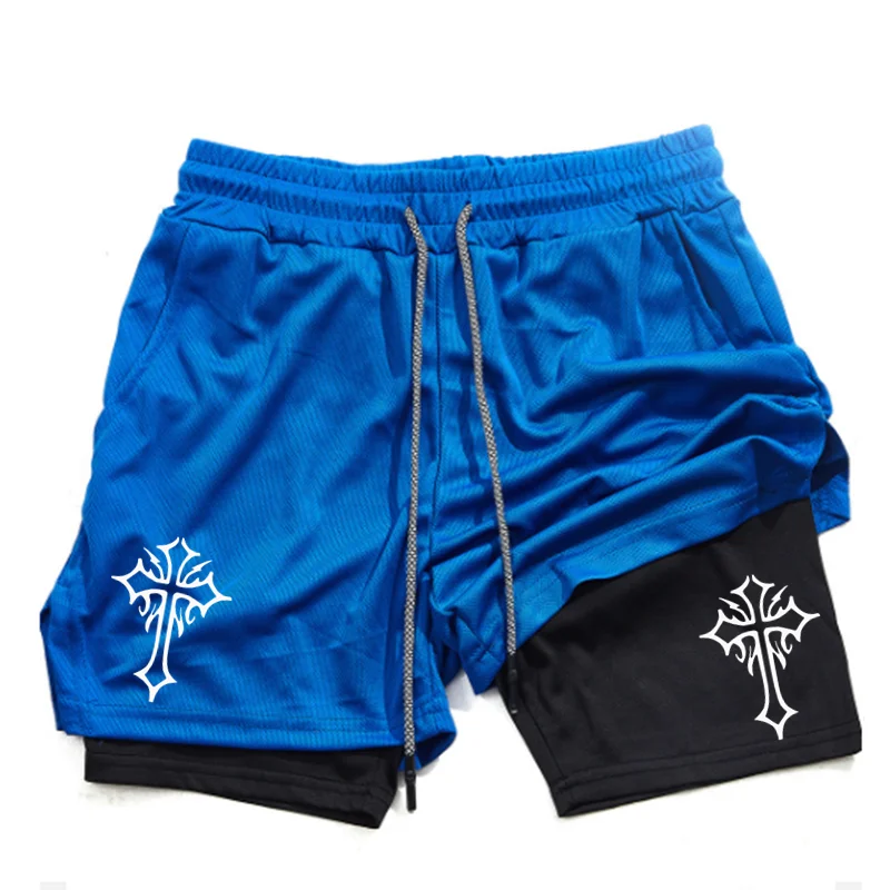 Мужские шорты для бега с перекрестным принтом 2 в 1 христианские спортивные