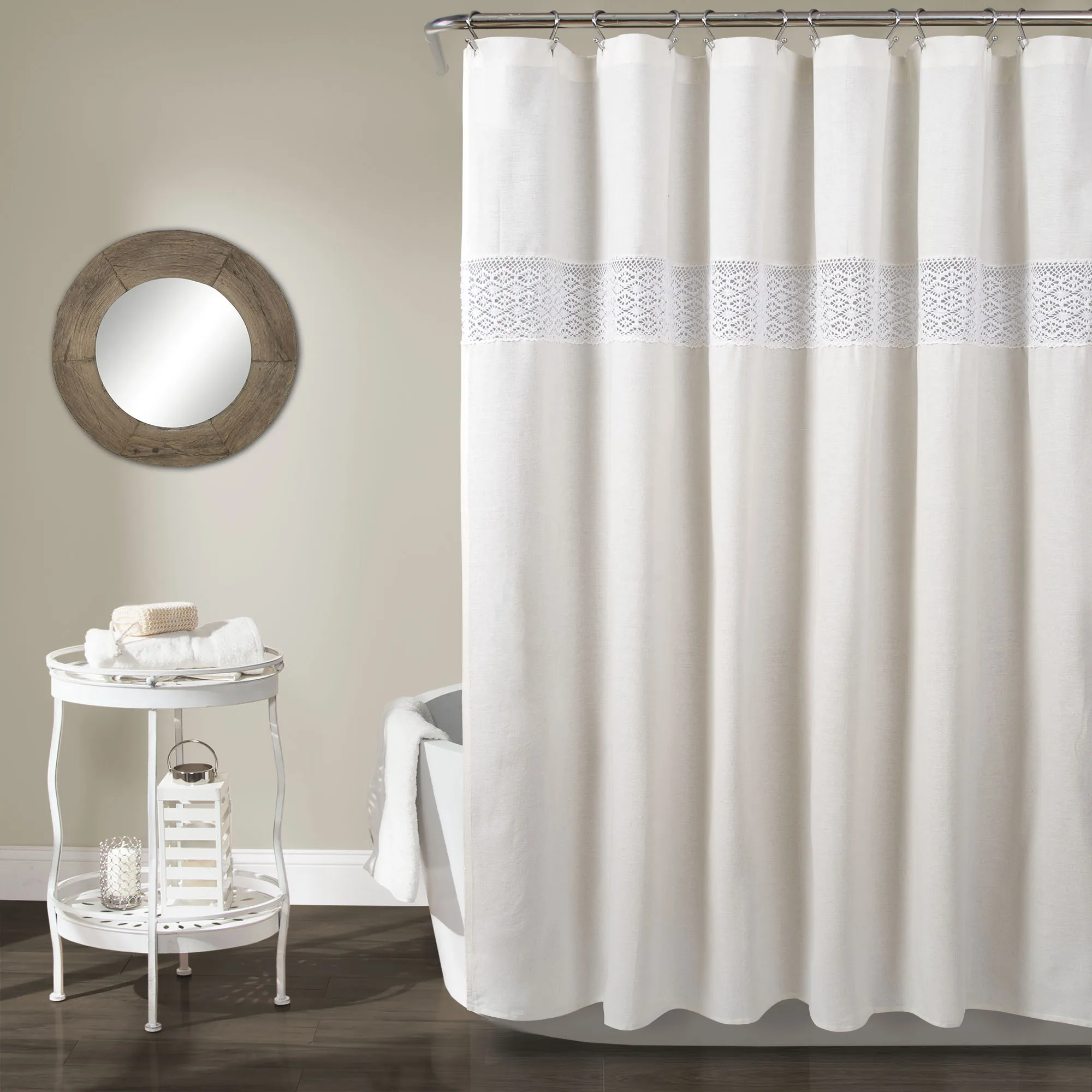 

Dana Lace Cotton Blend Shower Curtain, 72x72, White, Single