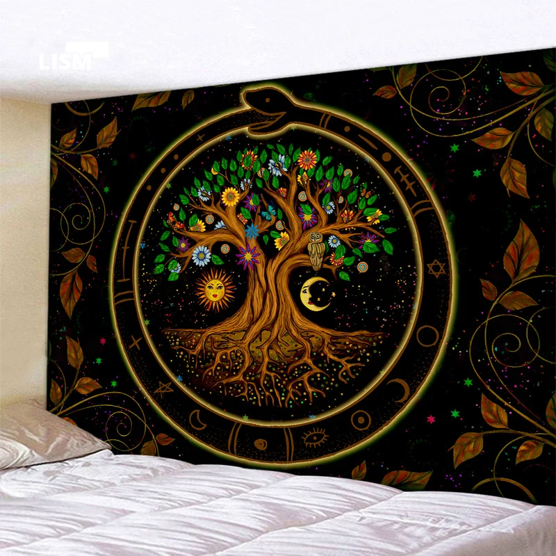 

Tree of Life Decoration Tapestry Altar Tablecloth Wall Hanging Mandala Tarot Oracle Witchcraft Boho Sun Moon Home Room Decor Mat