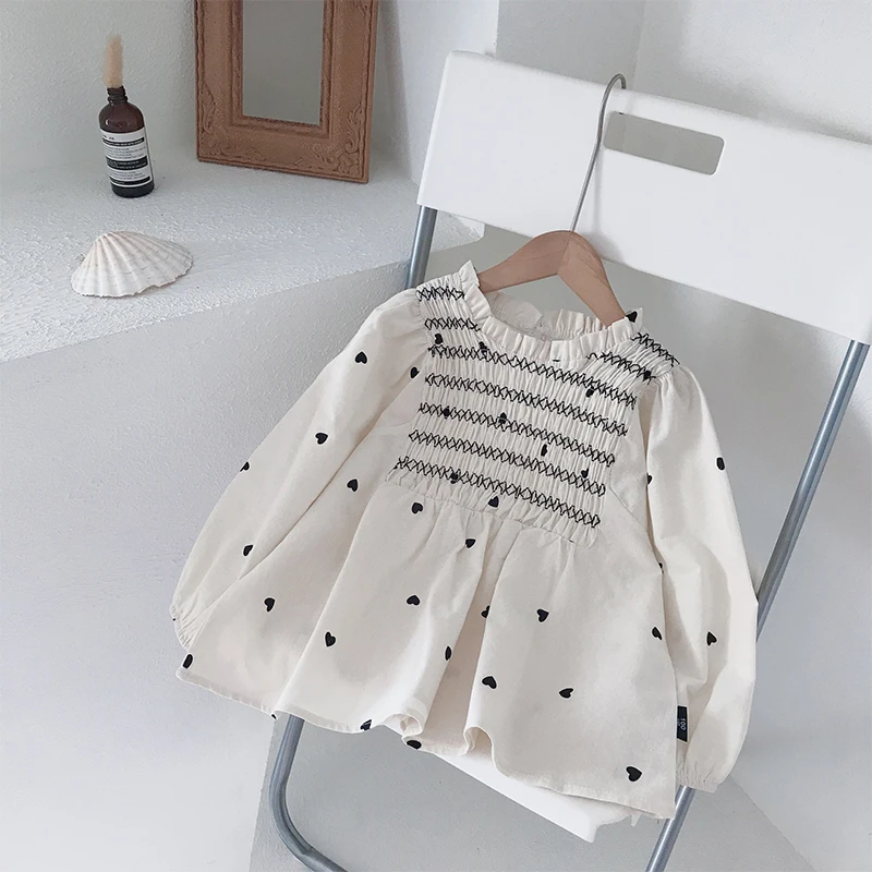 

Korean Children's 2023 Spring Sweet Style Cotton One Piece Long Sleeve T-Shirt For Girls Printed Casual Clothes From 3 To 8 Year