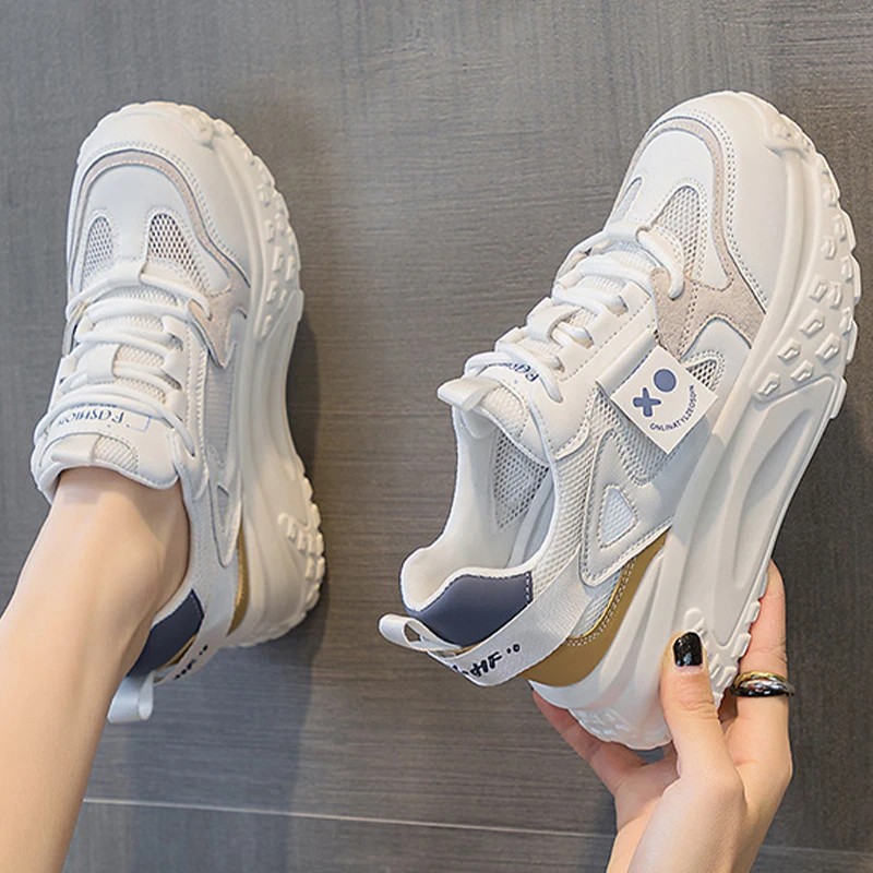 6cm Air Mesh Women Summer Shoes Platform Sneakers Soft Sole Chunky Smiley Women Fashion Sneakers Breathable Sneakers Woman Shoes