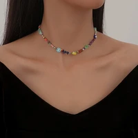 2022 womens colored stone bead necklace fashion handmade irregular daisy collar necklace holiday jewelry