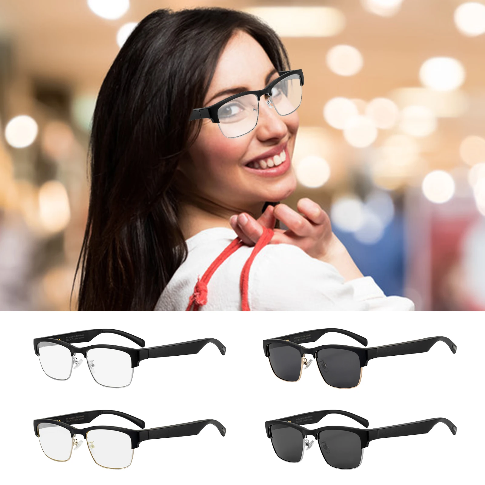 

Anti-blue Smart Glasses Music Voice Call Audio Wireless Sunglasses Matched With Lenses Compatible For IOS Android