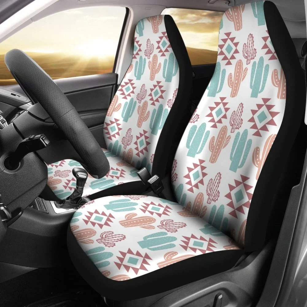 

Pastel Rose And Turquoise Cactus Boho Cactus Pattern Car Seat Covers Set,Pack of 2 Universal Front Seat Protective Cover