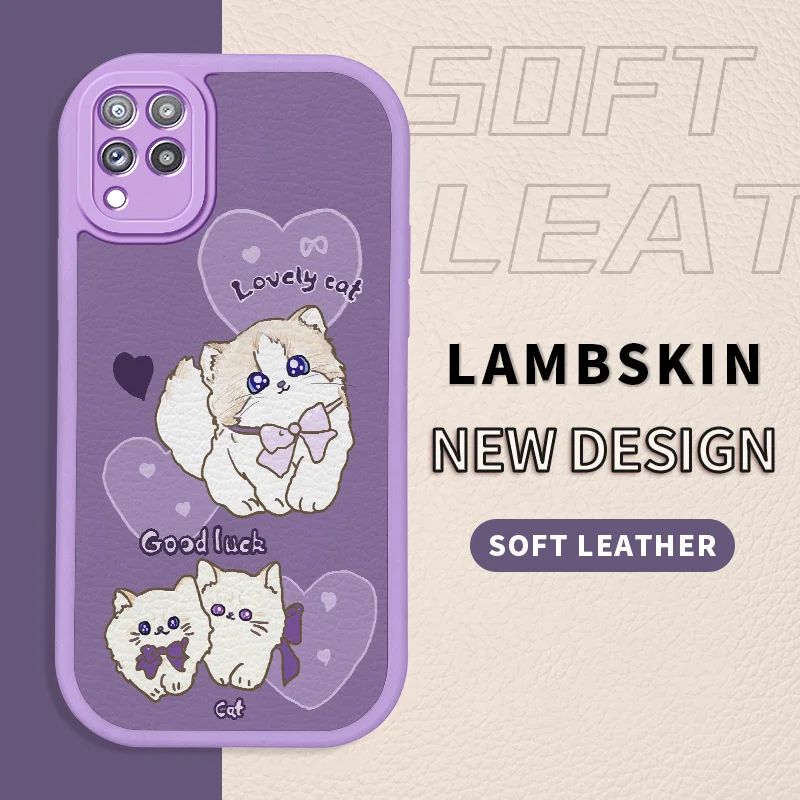 

Cute Bow Kitten Lambskin Case for Samsung Galaxy A22 M32 4G M22 F22 A23 A30 A31 A32 A33 5G Soft Shockproof Phone Cover