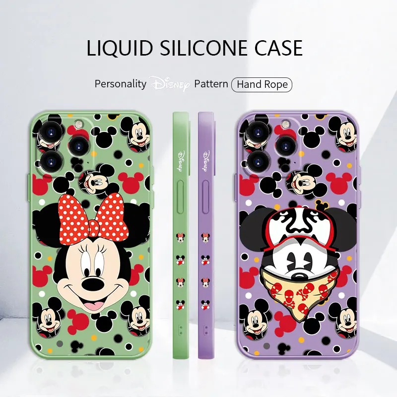 

Disney Face Mickey Minnie Mouse Liquid Cover Case for iPhone 11 12 13 Pro Max 7 8 Plus SE XS 13pro Silicone Trend Thin Design