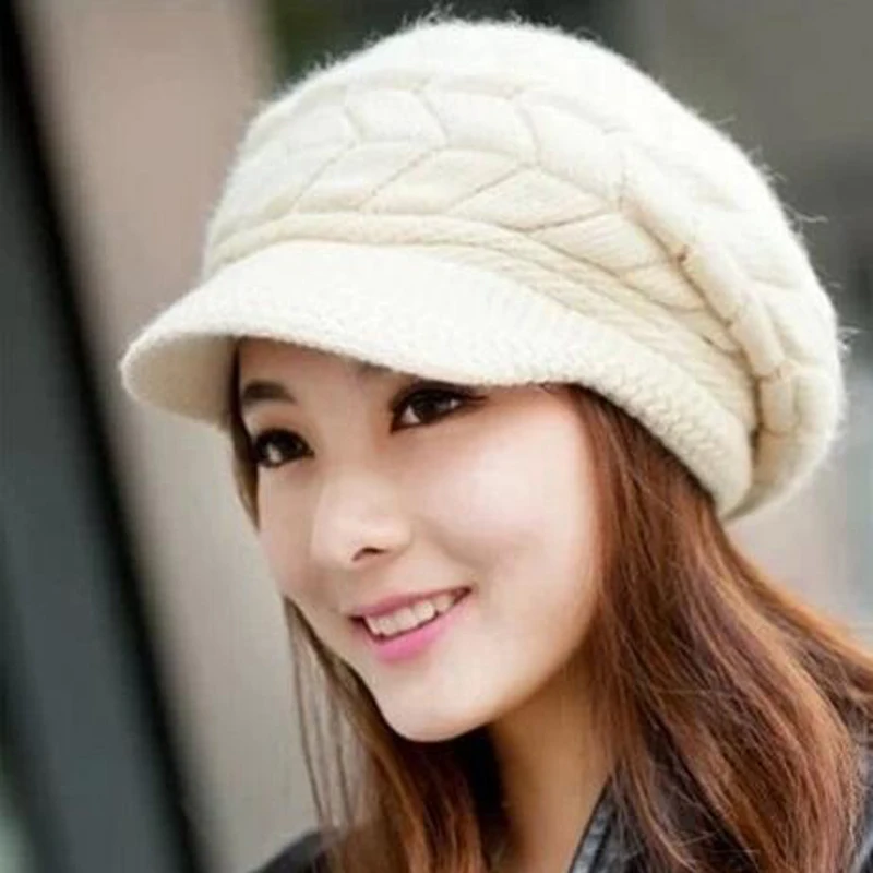 

Hot Women Rabbit Fur Knitted Hats Casual Solid Color Autumn girls Winter Hat Female Bonnet Caps Boina Feminino