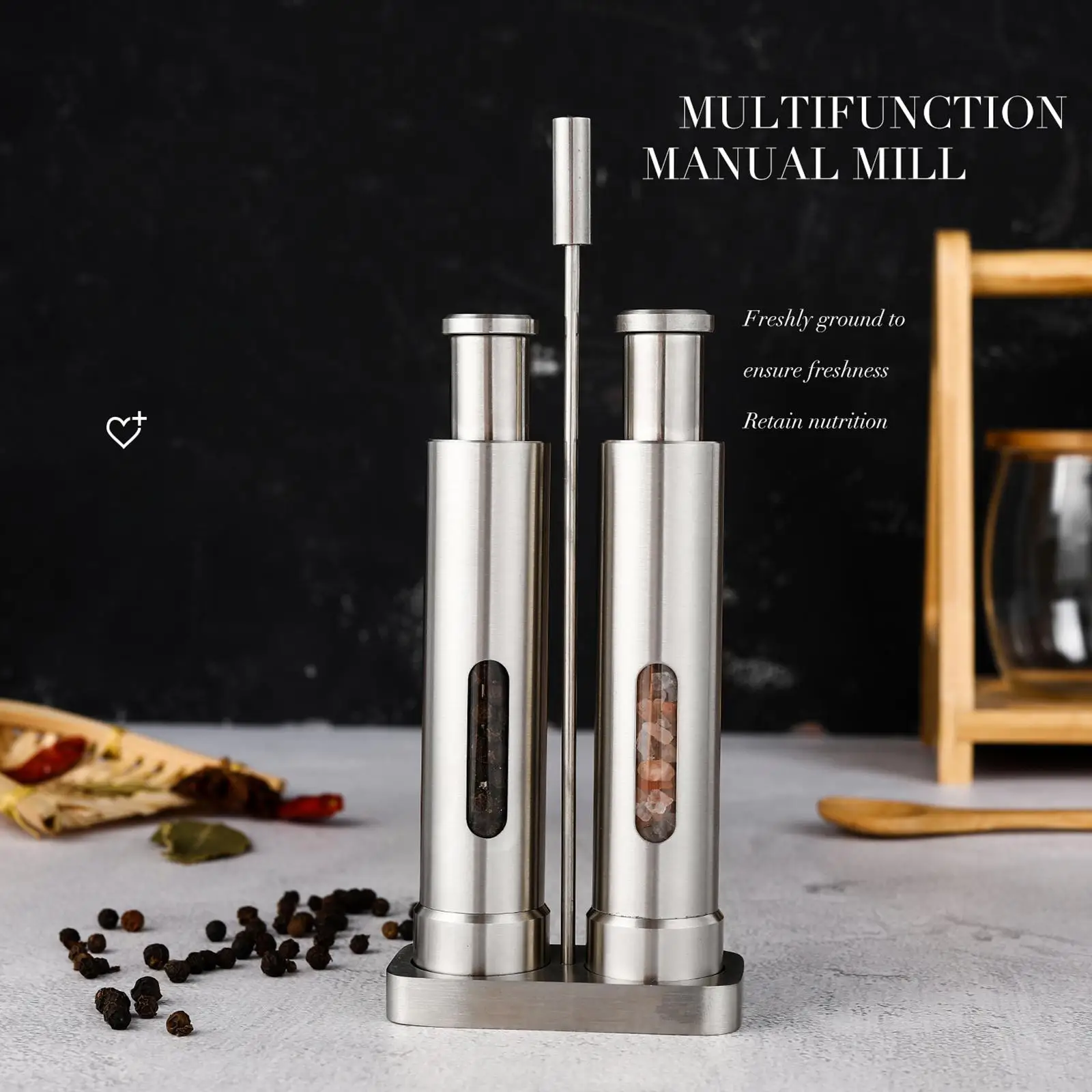 

Мельница для перца из нержавеющей стали, кухонный шейкер для специй, с нажимной кнопкой, для приготовления соли и перца, барбекю, путешествий, дома и кемпинга