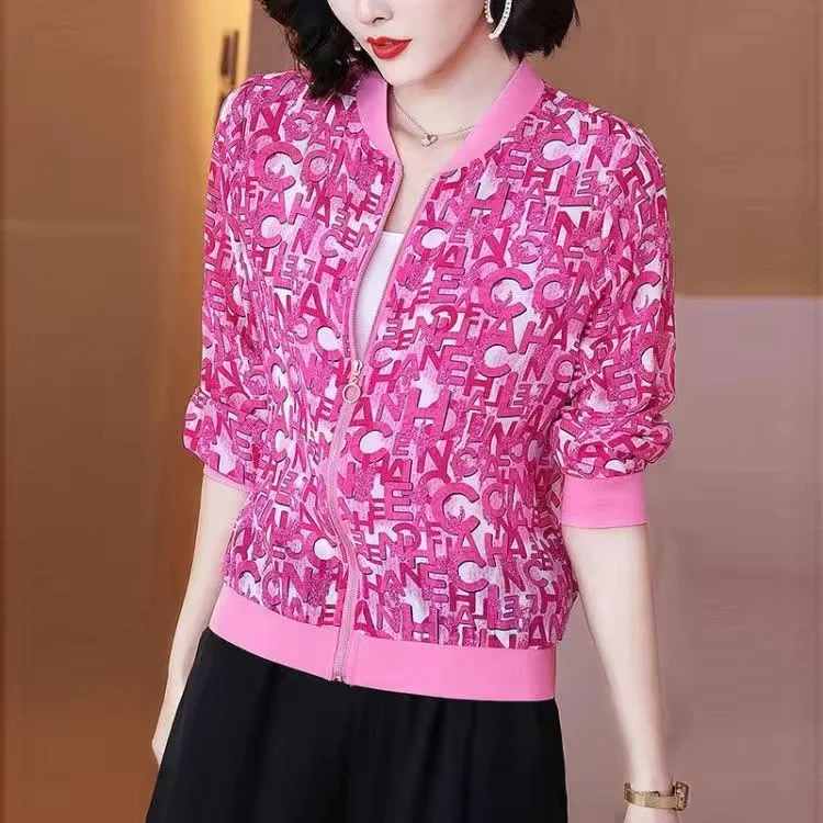 

Women Elegant Zipper Bomber Jacket Spring Autumn Floral Printed Jackets Office Wear Slim Office Coat Retro Outwear