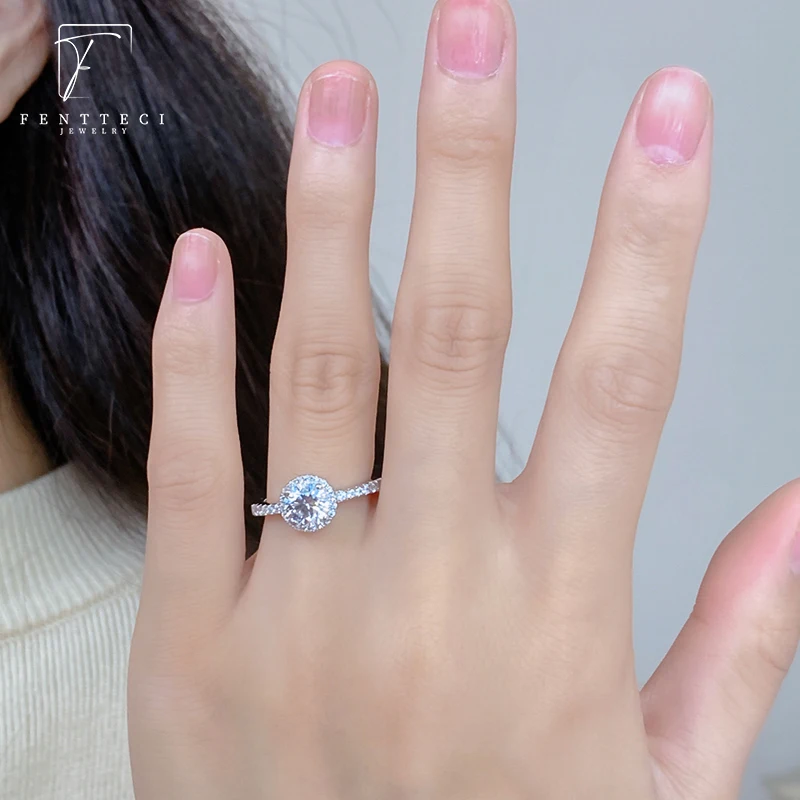 FENTTECI Classic 925 Sterling Silver 18k Gold Plated 100% Moissanite Ring 1 Carat Proposal Engagement Wedding Ring Fine Jewelry