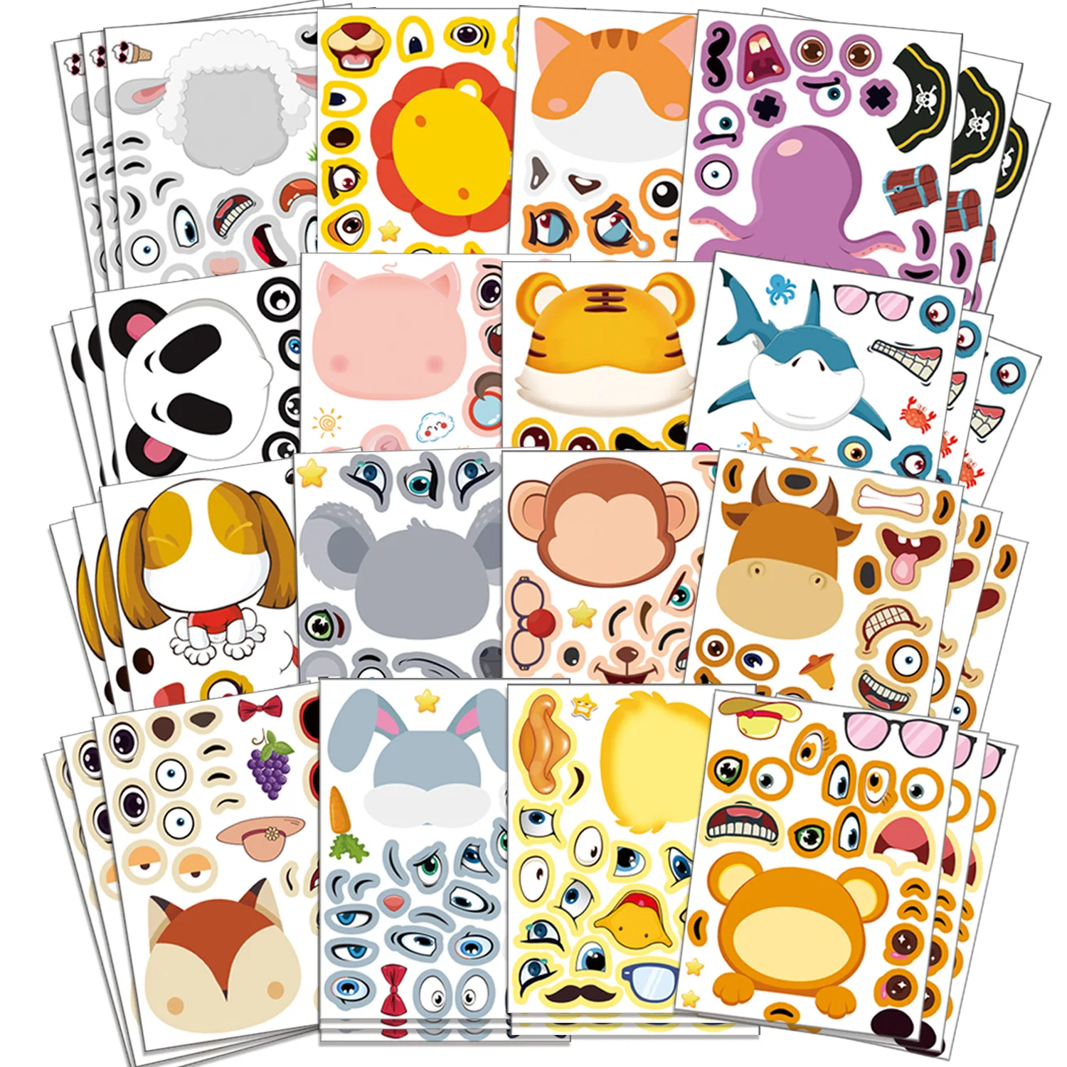 

6/12/24 Sheets Children DIY Puzzle Sticker Party Games Animals Face Funny Assemble Jigsaw Stickers Kids Educational Toys Gifts