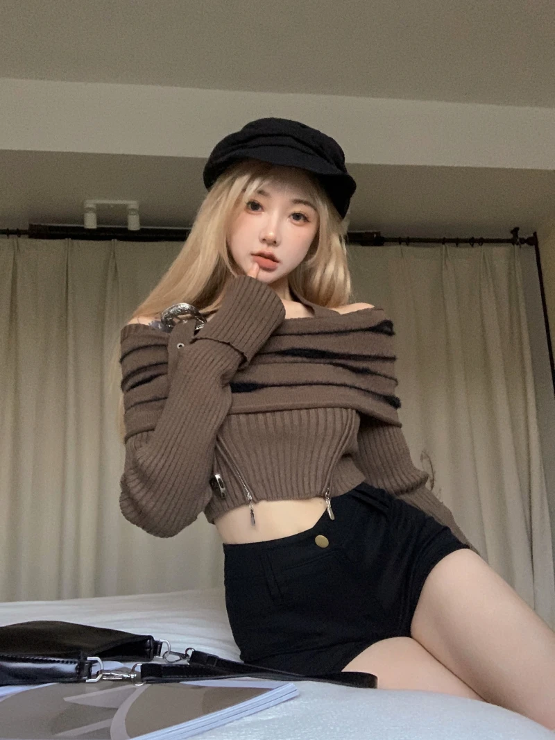 Трикотажный топ с длинным рукавом на одно плечо в Корейском стиле