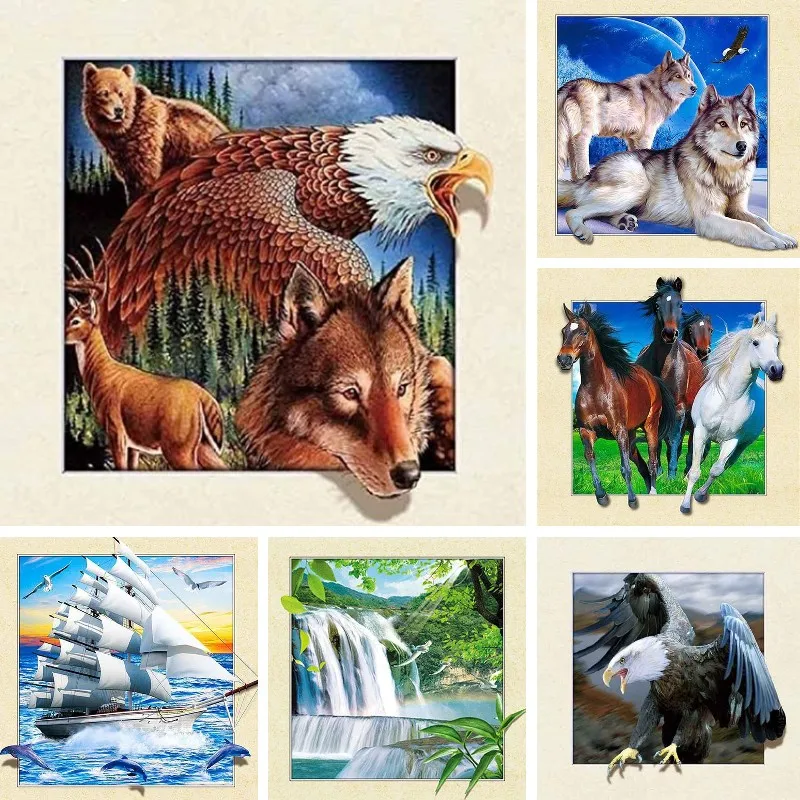 

Алмазная 5d-картина «сделай сам», картина с объемным рисунком волка, лошади, орла, животных, настенные наклейки для украшения дома, Подарочна...