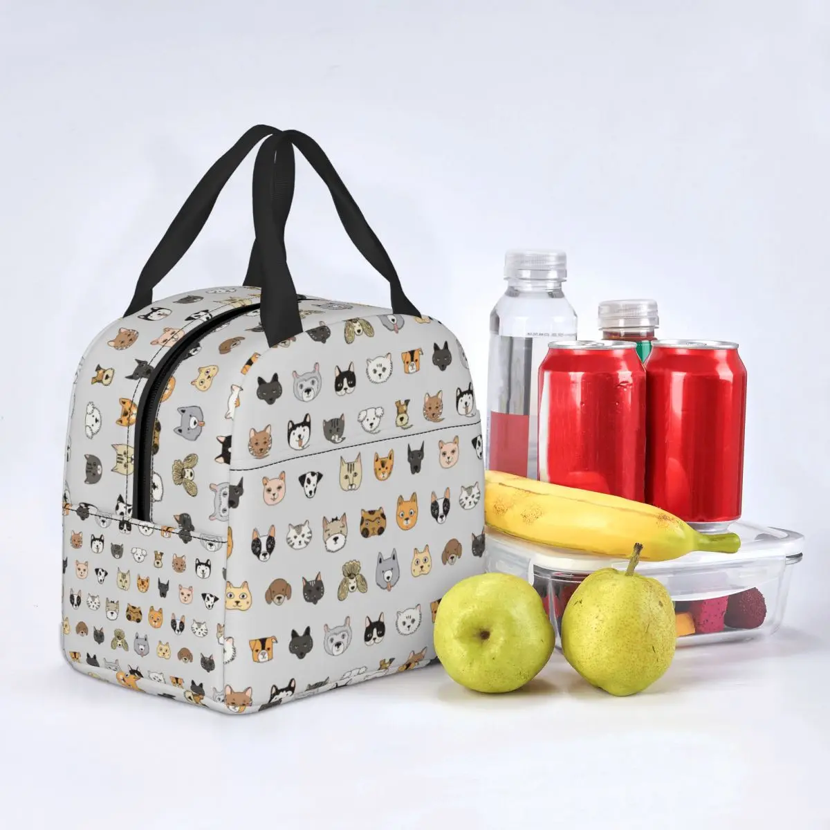 Cute Animal Cat Lunch Bag Waterproof Insulated Canvas Cooler Thermal Picnic Travel Tote for Women Girl