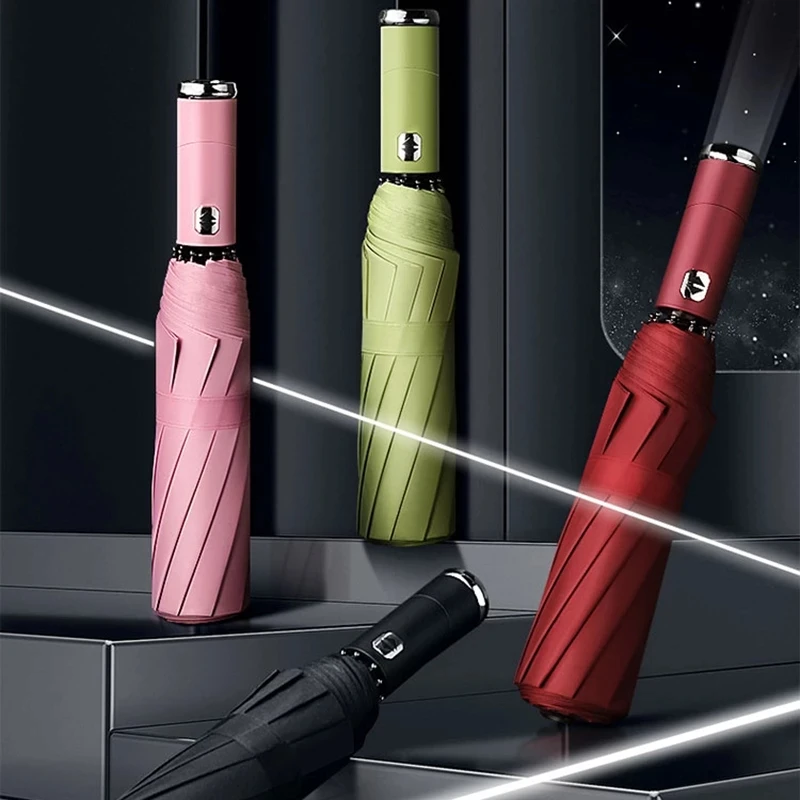 

Полностью Автоматический встроенный светоотражающий светодиодный Зонт тройного сложения, 10 шт., дорожный ветрозащитный зонт для освещения...