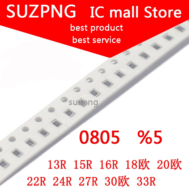 

100pcs 0805 5% SMD resistor 13R 15R 16R 18R 20R 22R 24R 27R 30R 33R in Stock