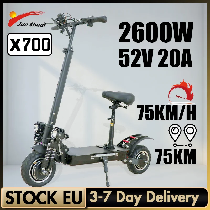 $106.39 75KM/H Max Speed Electric Scooters Adults 2600W 52V Powerful Dual Motors E Scooter with 10'' Tire Folding Patinete Elétrico