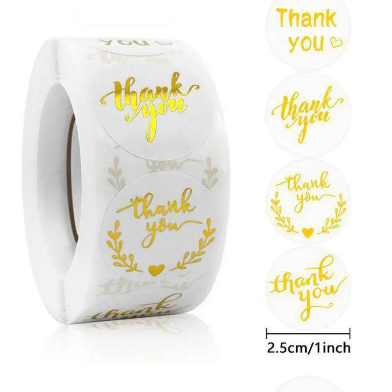 

500pcs Gold Foil Thank You Stickers Roll for Festival Cards Floral Bouquets, Gift Wraps, Tag Mailer Bags for Birthday, Christmas