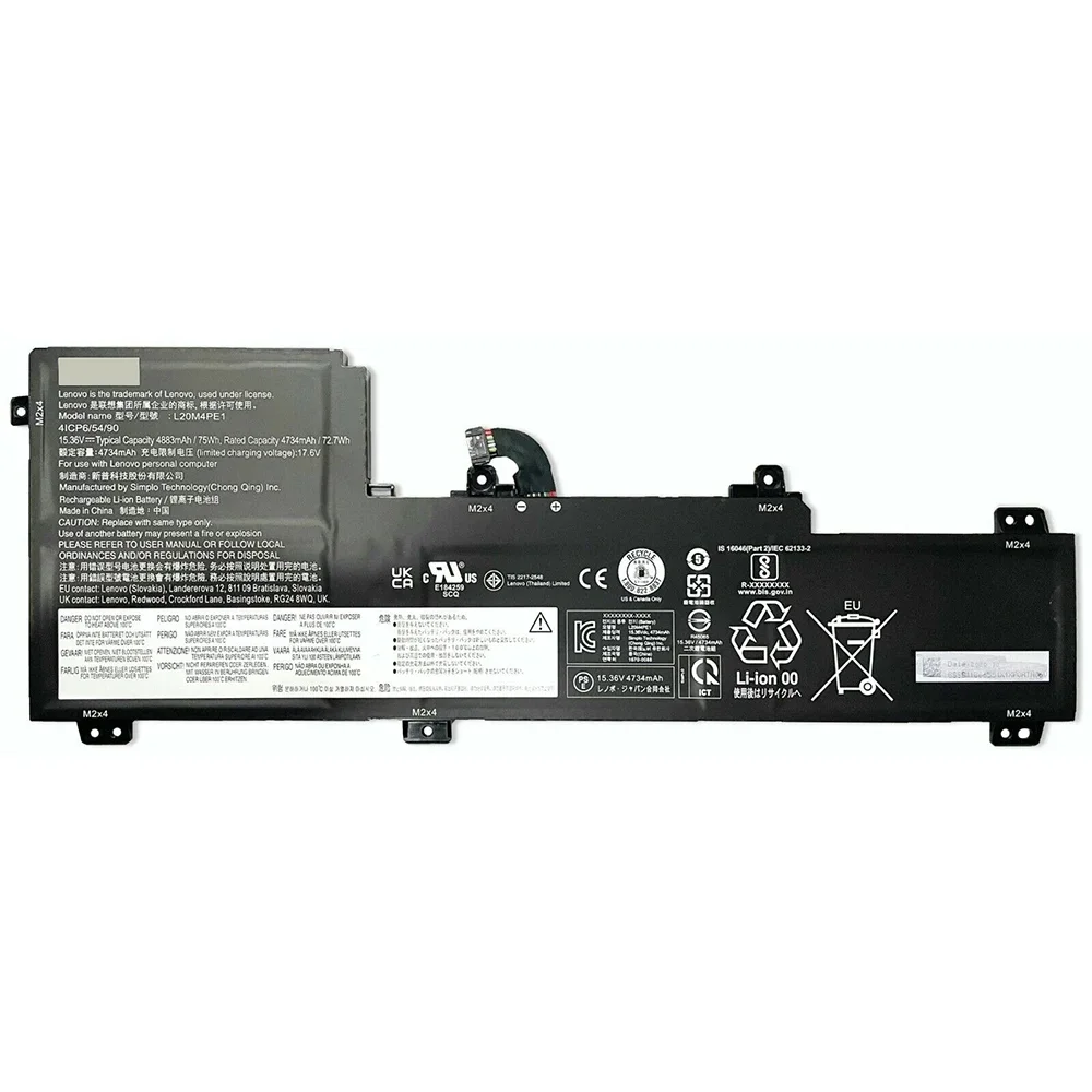 Новый оригинальный аккумулятор для ноутбука L20M4PE1 15 36 В 75 Втч Lenovo IdeaPad 5 Pro-16ACH6 Pro-16IHU6