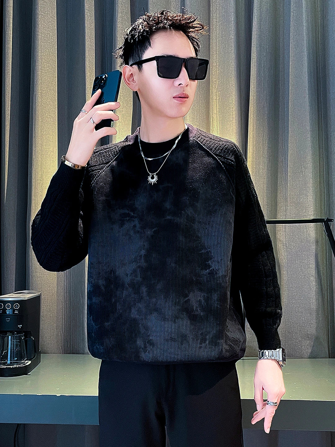 Свитер Pu Shuai мужской осенне-зимний свитер на флисовой подкладке хлопковый