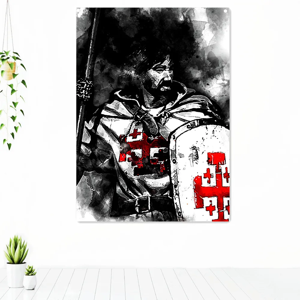 

Medieval Battlefield Tapestry Wall Art Knights Templar Poster Decorative Banner Flag Wall Hangings Painting Home Decoration E5