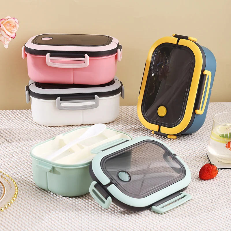 

Portable Separated Rice Bento Box with Cutlery Office Workers Can Be Microwave Heated Handle Lunch Box Large Capacity Lunchbox