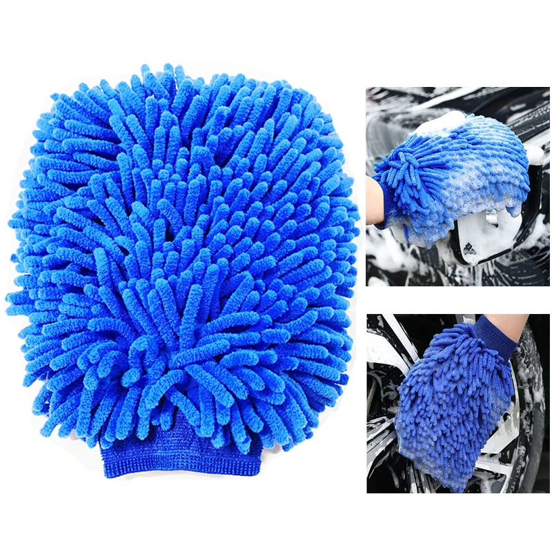 

2 In 1 Ultrafine Fiber Chenille Car Wash Towels Microfiber Car Wash Glove Mitt Soft Mesh Backing No Scratch for Car Cleaning