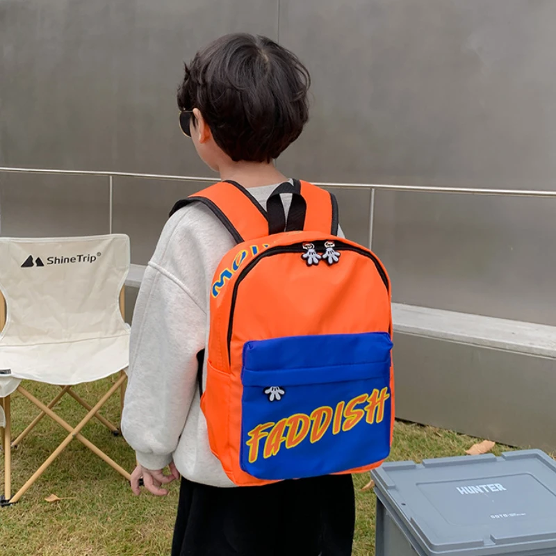 New Children Light Backpack Cool Boys Girls Letter Nylon Backpack In Kindergarten 3-6-year-old Baby Schoolbag