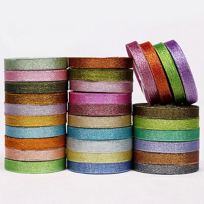 25Yard 6mm-50mm Colored Gold Satin Ribbon Gift Bow Wedding Decor Glitter Organza Ribbon Tape Crafts DIY Sewing Party Accessories