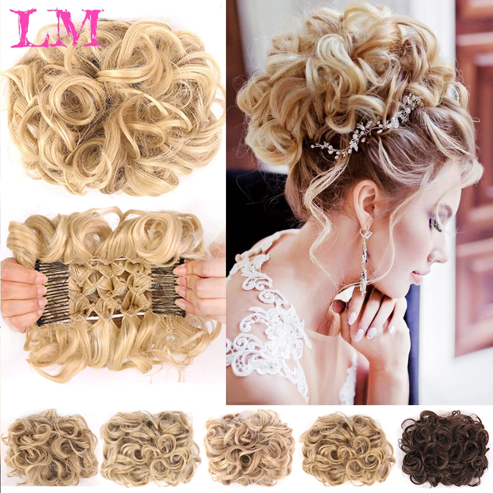 LM S-noilite LARGE Comb Clip In Curly Hair Extension Synthetic Hair Pieces Chignon Women Updo Cover Hairpiece Extension Hair Bun