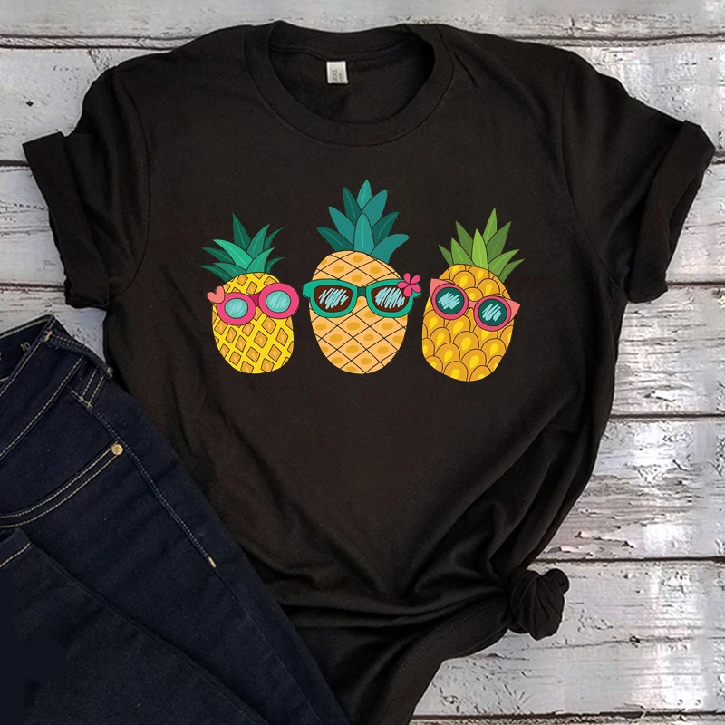 

Pineapple Graphic Girls Beach Fashion Tee Summer Lady Clothing Short Sleeve Pineapple Cartoon Casual TOP XXL