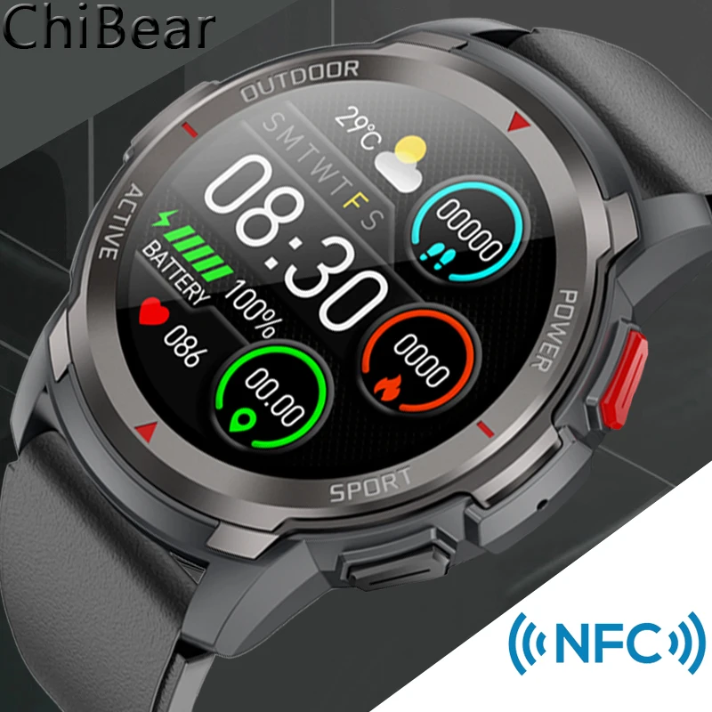 Смарт-часы мужские с поддержкой NFC и Bluetooth, 2022 дюйма, водостойкие