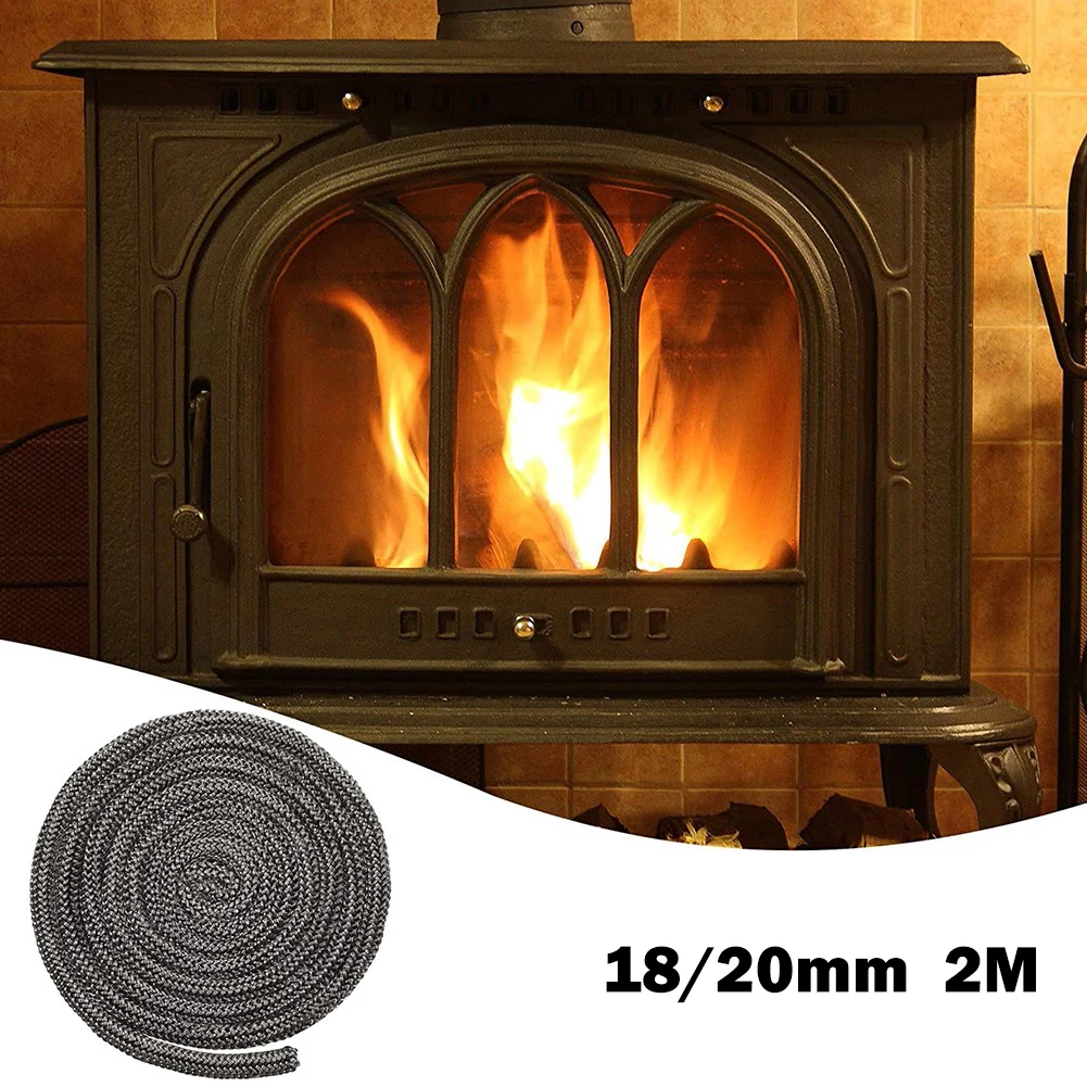 

18/20mmx2m Black Stove Fire Rope Wood Burning Stove Self-Adhesive Fiberglass Fireplace Door Sealing Cord Replacement Gasket Tape