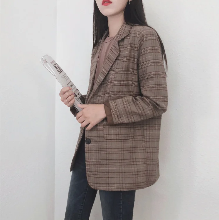 2022 клетчатый блейзер в стиле ретро однобортный пиджак и винтажная юбка-карандаш
