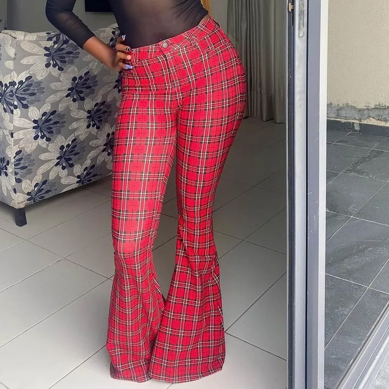 

Женские расклешенные длинные брюки с высокой талией, новинка 2021, в клетку, в африканском стиле, новая мода, женские брюки, повседневные женск...