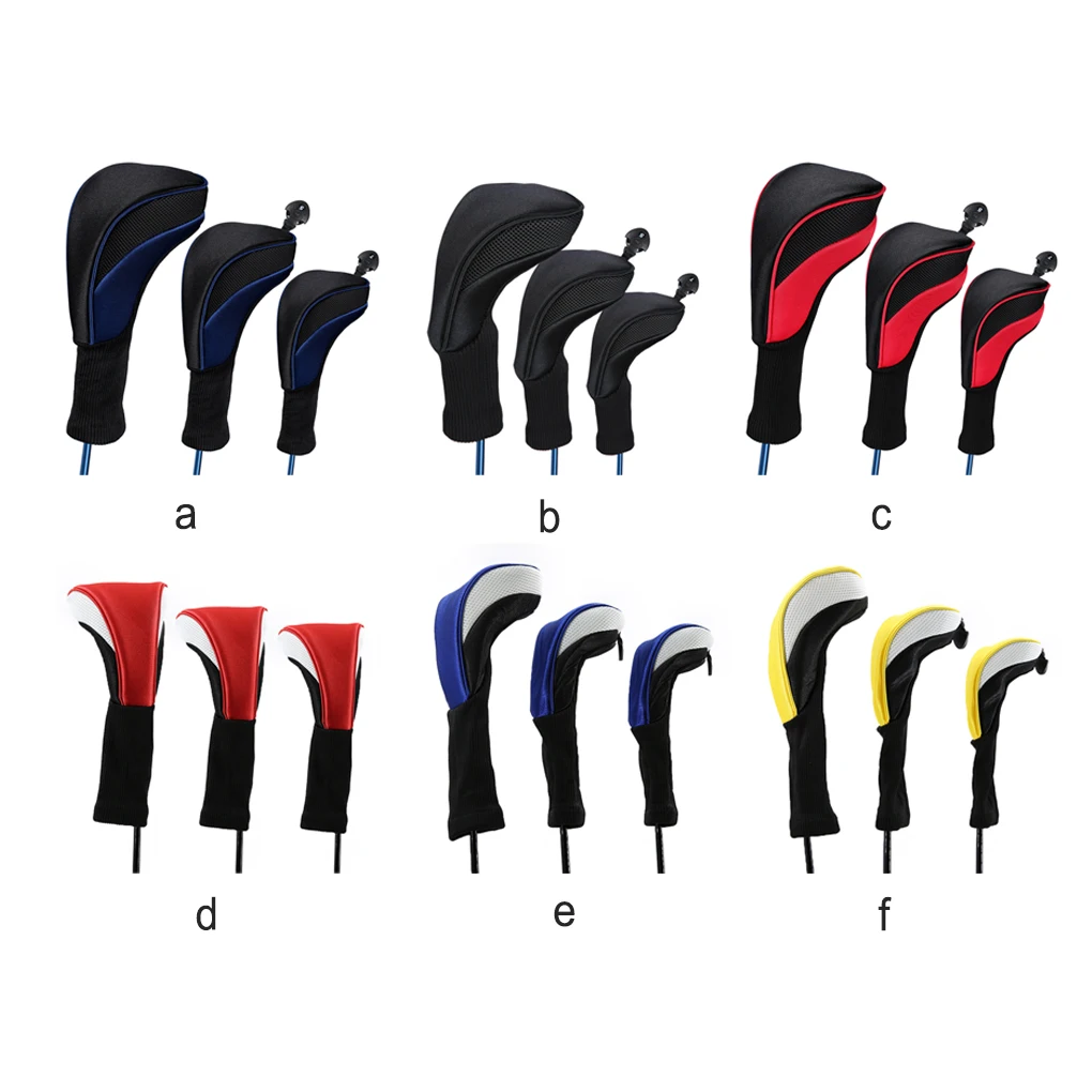 

3Pcs Golf Club Cover Iron Putter Number Tag Long Neck Headcovers Travel Protector Outdoor Sports Golfing Gifts Black