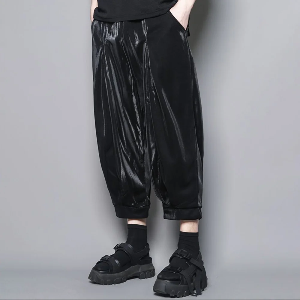 

Summer Niche Design Original Glossy Wide-leg Men Dark Yamamoto Style Harem Cropped Pants Neutral Bloomers Y3 Clothes