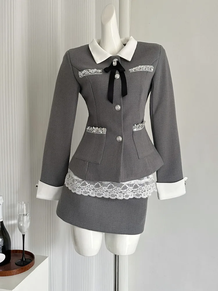 Корейская мода Осенние новые женские комплекты юбок из двух предметов в