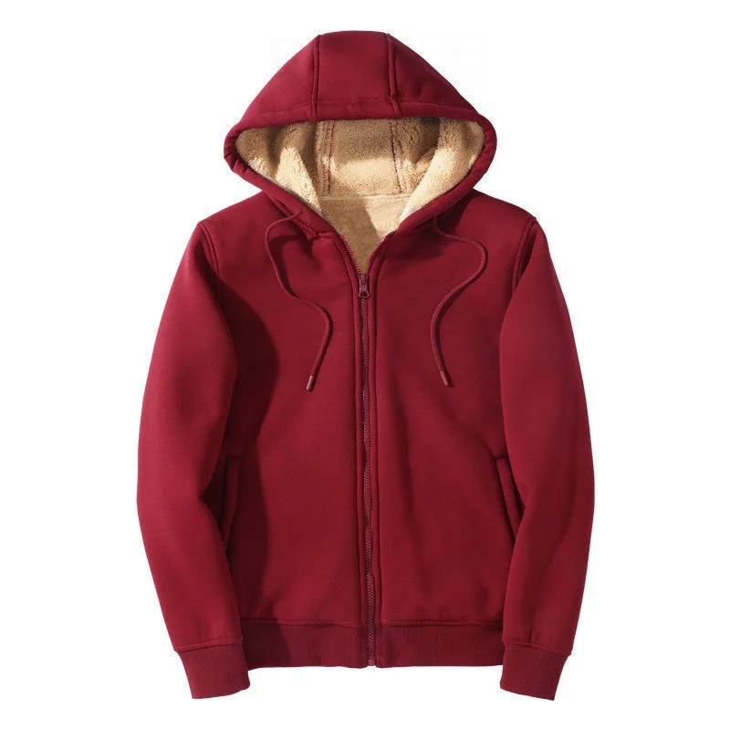 

Men winter warm fleece coat hoodie zipper out door furry jacket