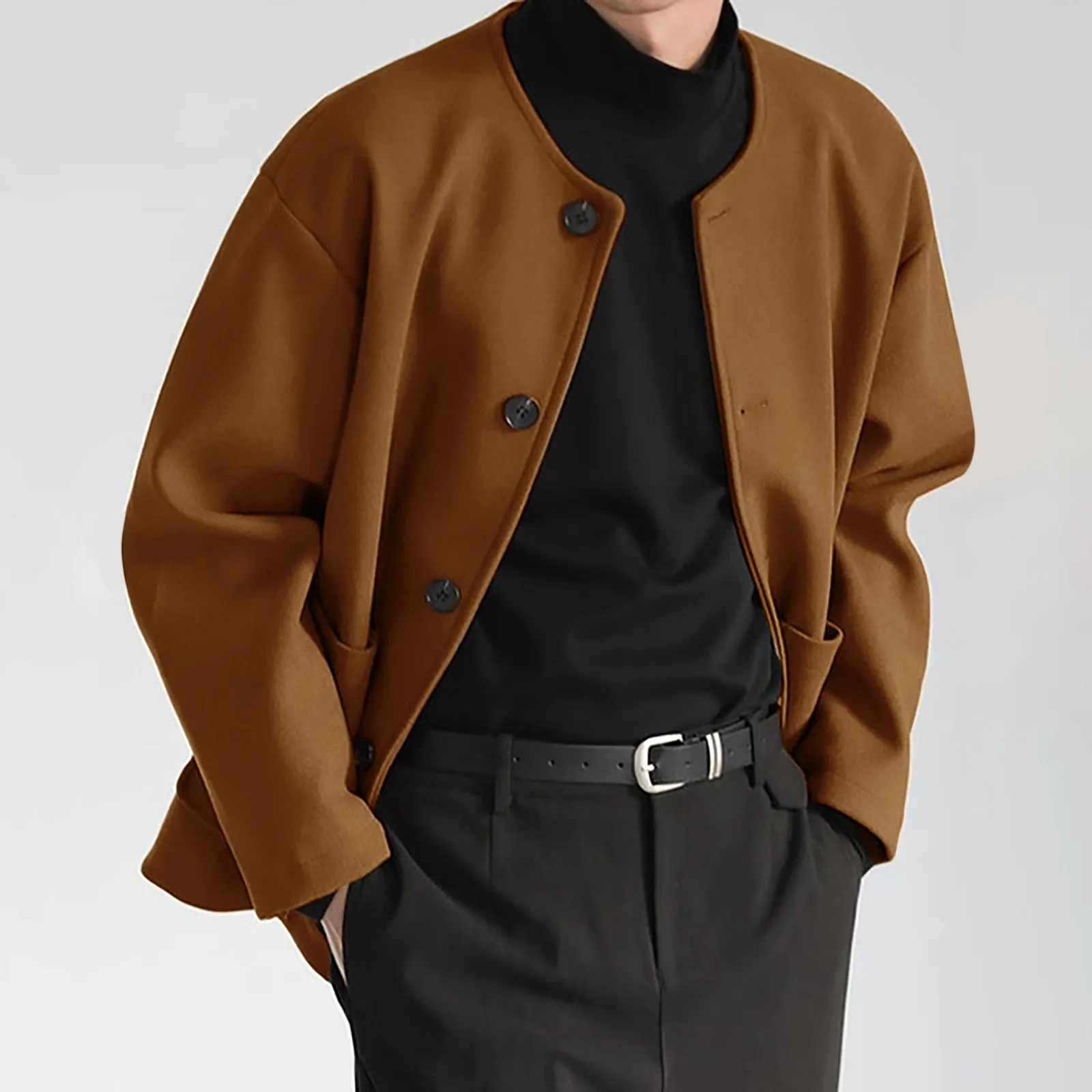 Мужская повседневная куртка без воротника свободная винтажная верхняя одежда