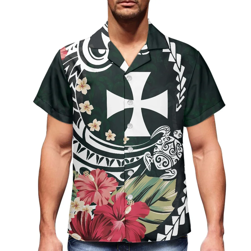 

Drop Shipping Custom Loose Shirt Polynesian Wallis And Futuna Floral Print Button Down Blouses Casual Summer Beachwear Men Shirt