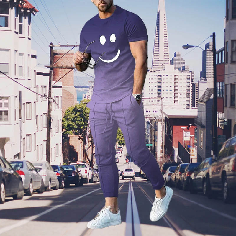 Summer Sport Suit For Man Trend 3D Print Tracksuit Casual Jogger Streetwear Short Sleeve Tshirt Long Pants 2 Piece Sets Outfits