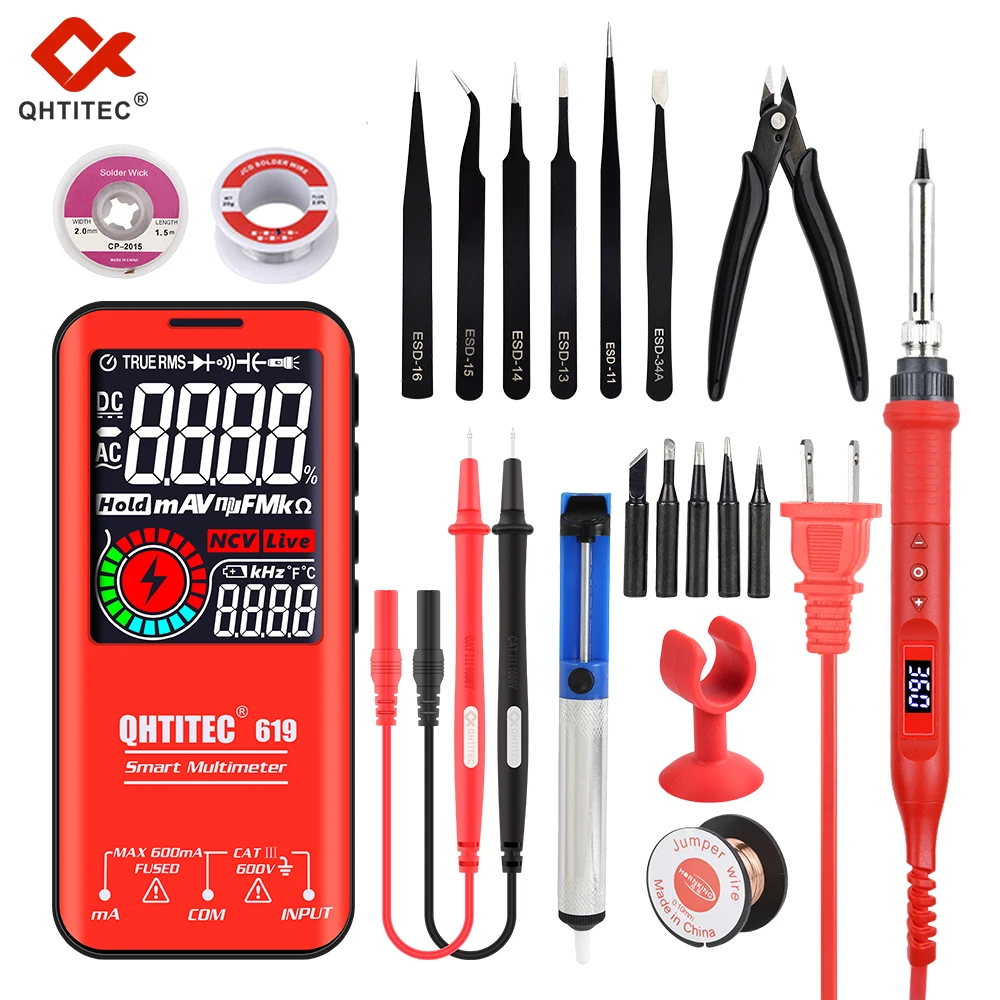 

QHTITEC Profesional Digital Multimeter Smart Multimeter 5999 Digital DC AC Voltage Ohm Diode NCV Hz Live Wire Tester USB Charge